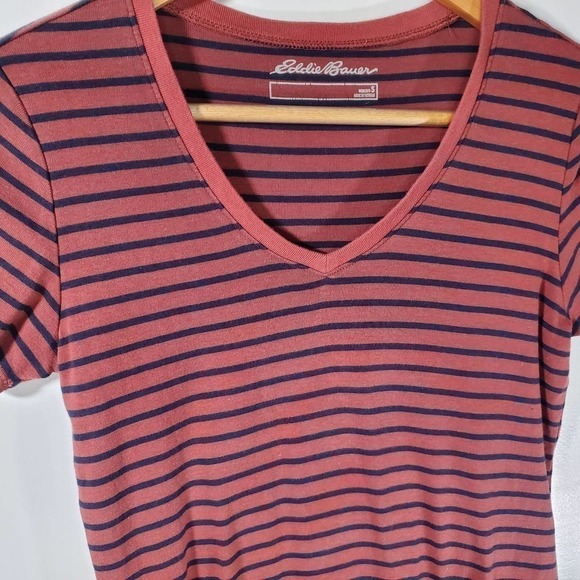 Eddie Bauer Cotton Knit Stretch V-Neck Short Sleeve Shirt Orange Size Small - Picture 2 of 10